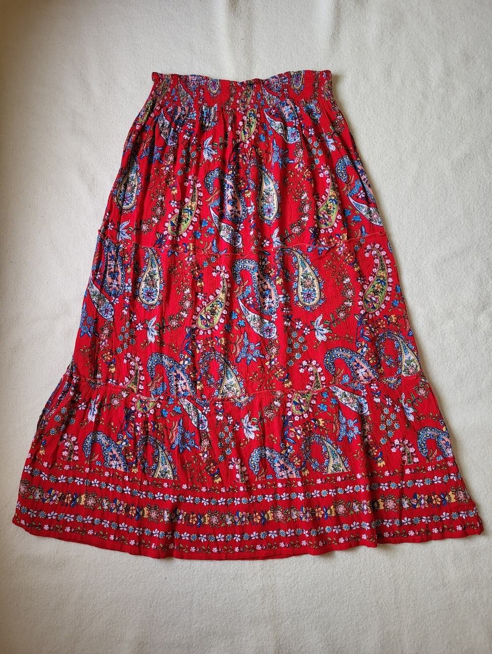 NWT Red Bohemian Maxi Skirt Women's Size XL Gypsy Side Slits Paisley